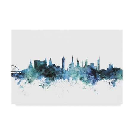 Trademark Fine Art Michael Tompsett 'Glasgow Scotland Blue Teal Skyline' Canvas Art, 12x19 MT01478-C1219GG